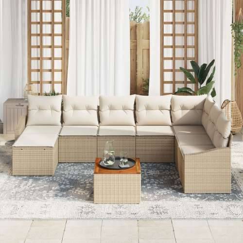 9 komadni vrtni sofa set s jastučićima Bež Poli ratan Acacia Cijena