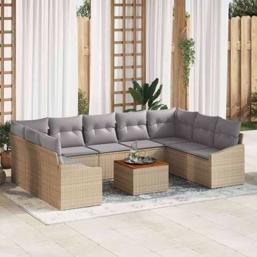 10-dijelni vrtni sofa set s jastučićima bež poli ratan akacija Cijena