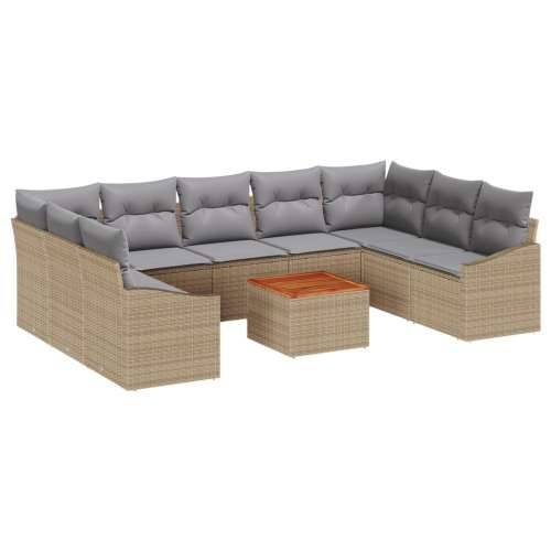 10-dijelni vrtni sofa set s jastučićima bež poli ratan akacija Cijena