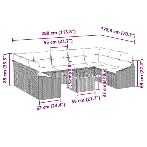 10-dijelni vrtni sofa set s jastučićima bež poli ratan akacija Cijena