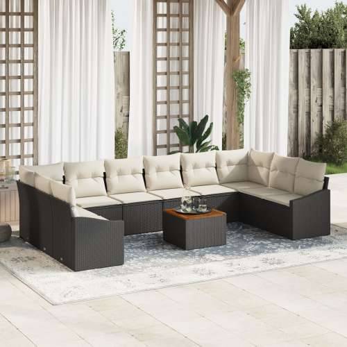 11 Djelni Vrtni Sofa Set sa Jastucima Crni Poli Ratan Akacija Cijena