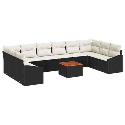 11 Djelni Vrtni Sofa Set sa Jastucima Crni Poli Ratan Akacija Cijena