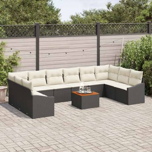 11 Djelni Vrtni Sofa Set sa Jastucima Crni Poli Ratan Akacija Cijena