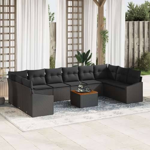 Set od 11 Vrtnih Sofa s Jastučićima Crni Poliratan Acacia Cijena