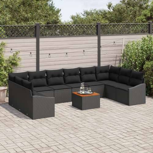 Set od 11 Vrtnih Sofa s Jastučićima Crni Poliratan Acacia Cijena