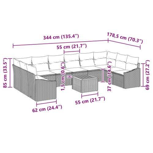 Set od 11 Vrtnih Sofa s Jastučićima Crni Poliratan Acacia Cijena