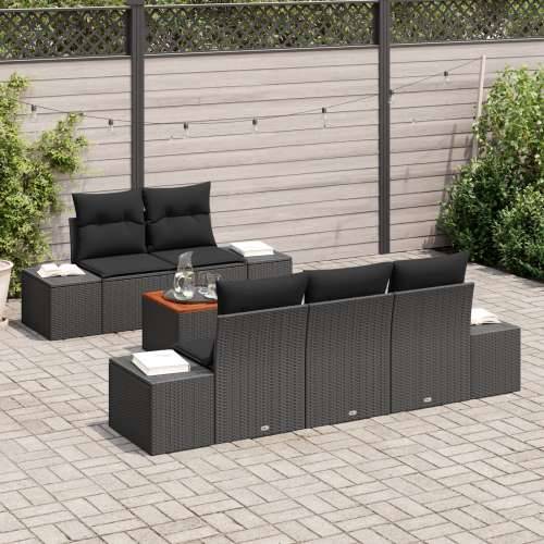 set od 6 dijelova sofa za vrt s jastučićima crna poli ratan akacija Cijena