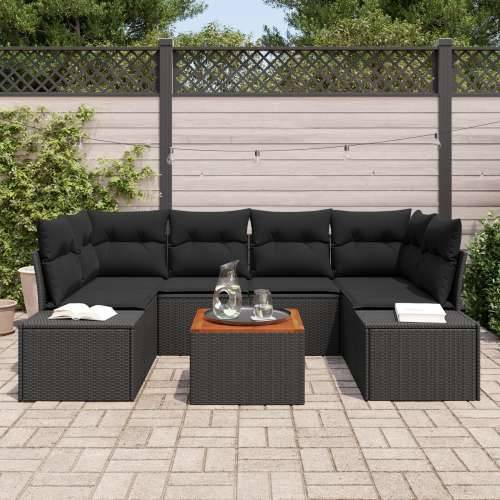 set od 7 vrtnih sofa s jastučićima crni poli ratan akacija Cijena