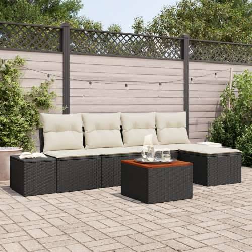 set od 6 vrtnih sofa s jastucima crni poli ratan acacia Cijena