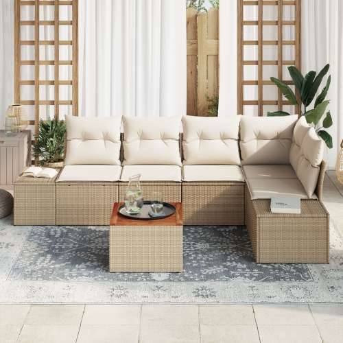Set od 6 komada Vrtne Sofa s Jastučićima Bež Poli Ratan Akacija Cijena