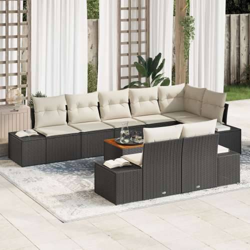 9 Dijelni Vrtni Sofa Set s Jastučićima Crni Poli Ratan Akacija Cijena