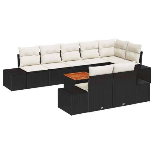 9 Dijelni Vrtni Sofa Set s Jastučićima Crni Poli Ratan Akacija Cijena
