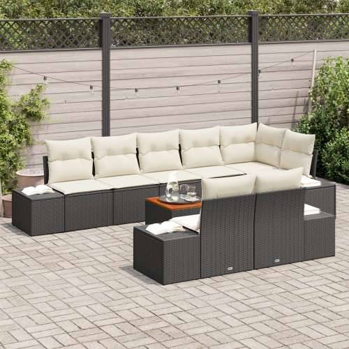 9 Dijelni Vrtni Sofa Set s Jastučićima Crni Poli Ratan Akacija Cijena