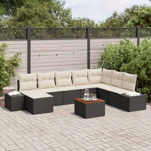 set od 9 komada kauča za vrt s jastučićima crne boje Poly Rattan Acacia Cijena