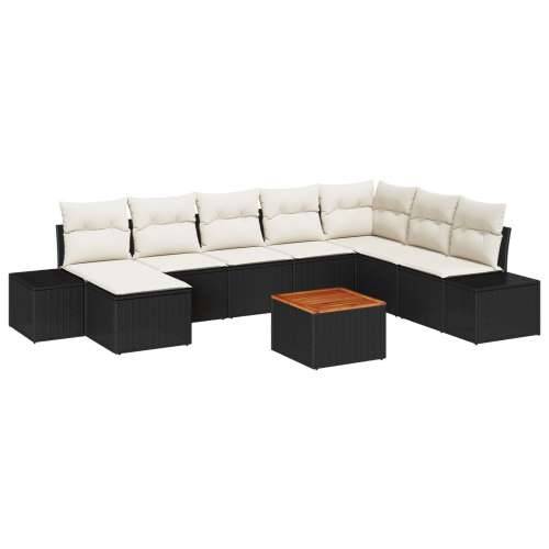 set od 9 komada kauča za vrt s jastučićima crne boje Poly Rattan Acacia Cijena