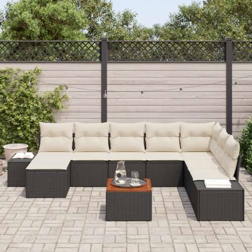 set od 9 komada kauča za vrt s jastučićima crne boje Poly Rattan Acacia Cijena