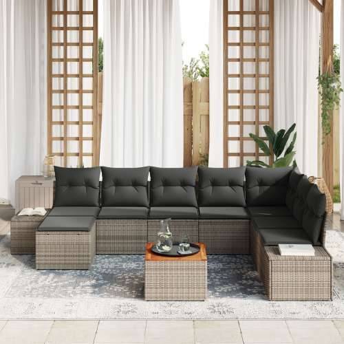 9-dijelni vrtni sofa set s jastucima sivi poli ratan akacija Cijena