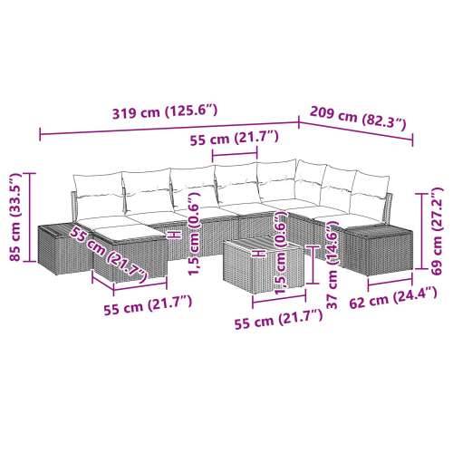 9-dijelni vrtni sofa set s jastucima sivi poli ratan akacija Cijena