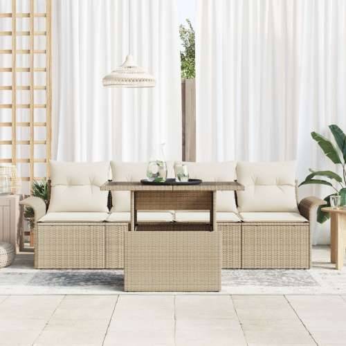 5-dijelni vrtni sofa set s jastucima bež poli ratan Cijena