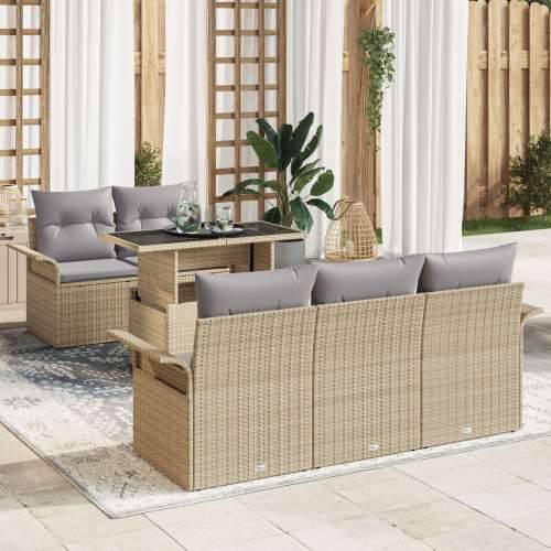 Set Vrtnih Sofas od 6 s Jastucom Bež Poli Ratan Cijena