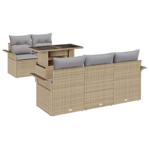 Set Vrtnih Sofas od 6 s Jastucom Bež Poli Ratan Cijena
