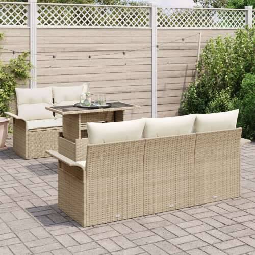 set od 6 vrtnih sofa s jastučićima bež poli ratan Cijena