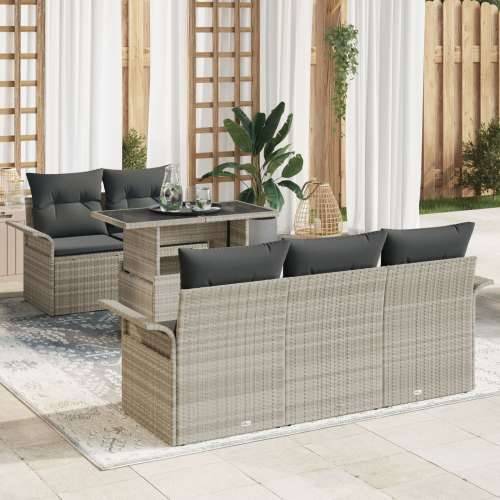 set od 6 vrtnih sofa s jastučićima svijetlosivog poli ratana Cijena