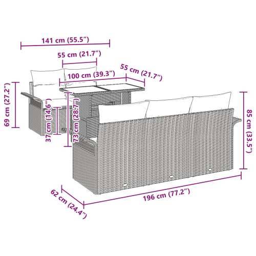 set od 6 vrtnih sofa s jastučićima svijetlosivog poli ratana Cijena