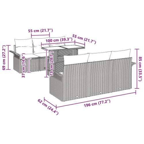 Set od 7 komada vrtnih kauča s jastučićima crni poli ratan Cijena