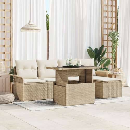 6 Kom Šuplji Vrtni Sofa Set s Jastucima Bež Poli Ratan Cijena