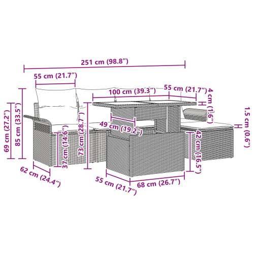 6 Kom Šuplji Vrtni Sofa Set s Jastucima Bež Poli Ratan Cijena