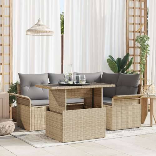 5-dijelni vrtni sofa set s jastučićima bež poli ratan Cijena