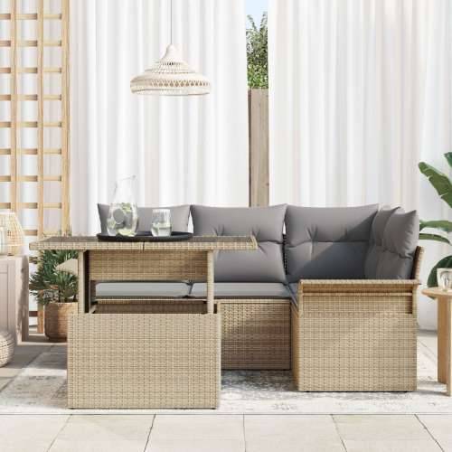 5-dijelni vrtni sofa set s jastučićima bež poli ratan Cijena
