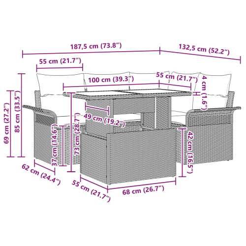 Set od 5 vrtnih sofa s jastučićima crna poli ratan Cijena