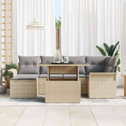 7-dijelni vrtni sofa set s jastučićima bež poli ratan Cijena