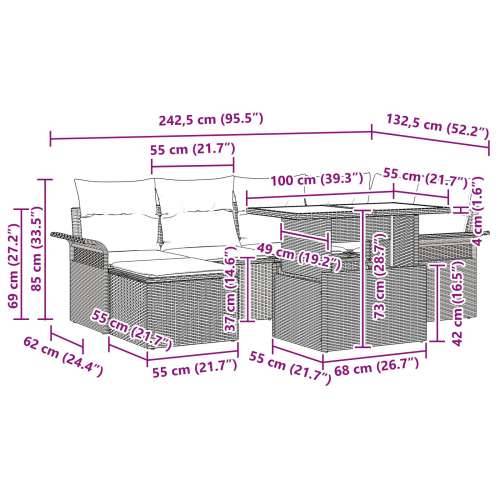 7-dijelni vrtni sofa set s jastučićima bež poli ratan Cijena