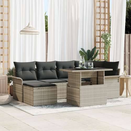 set od 7 komada vrtnih sofa s jastučićima svijetlo sivi poli ratan Cijena