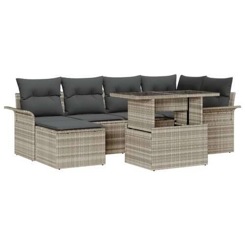 set od 7 komada vrtnih sofa s jastučićima svijetlo sivi poli ratan Cijena