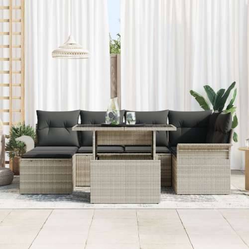 set od 7 komada vrtnih sofa s jastučićima svijetlo sivi poli ratan Cijena