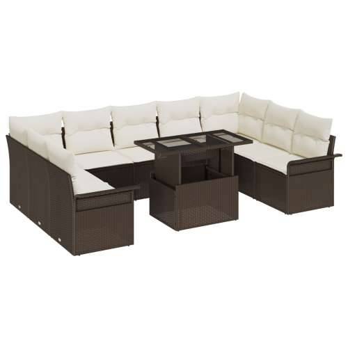 10-dijelni vrtni sofa set s jastučićima smeđi poli ratan Cijena