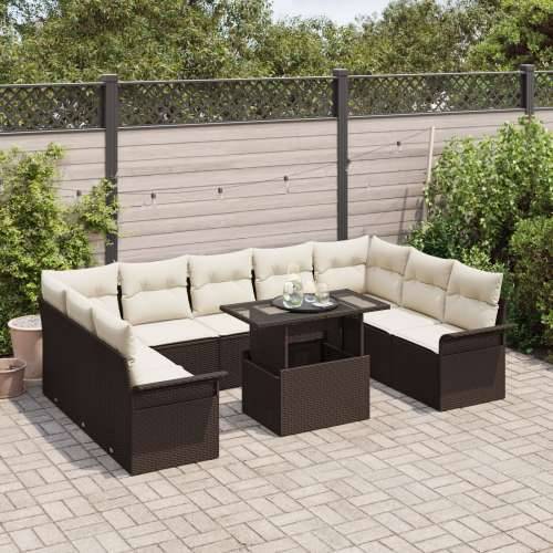 10-dijelni vrtni sofa set s jastučićima smeđi poli ratan Cijena