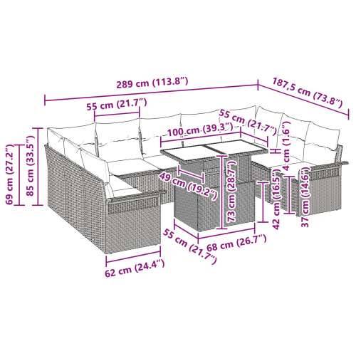 10-dijelni vrtni sofa set s jastučićima smeđi poli ratan Cijena