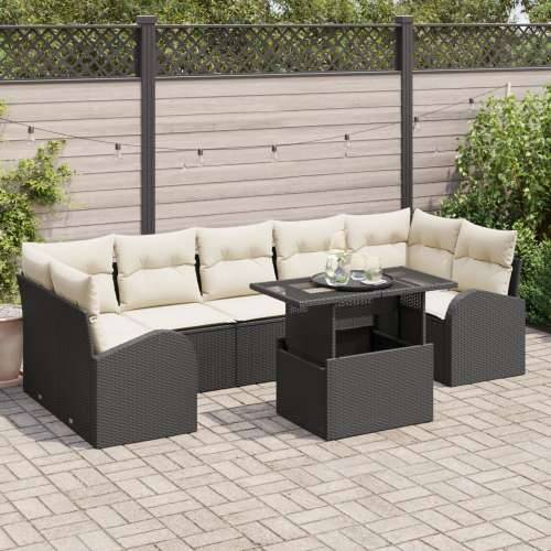 Set od 8 vrtnih sofa s jastučićima Crni poli ratan Cijena