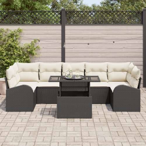 Set od 8 vrtnih sofa s jastučićima Crni poli ratan Cijena