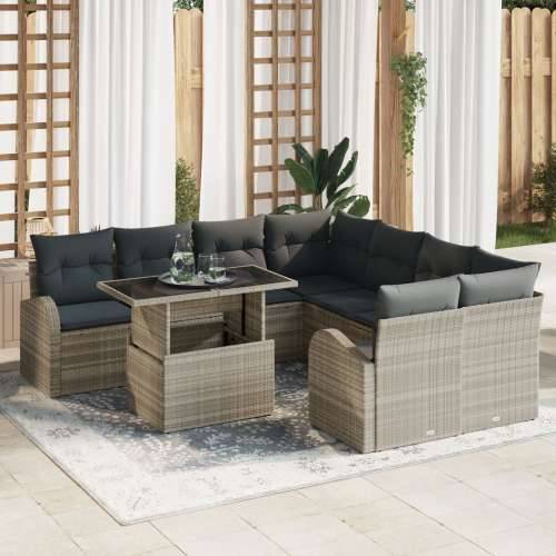Vrtna garnitura - 9-dijelni set vrtnih sofa s Jastucima Svijetlosivi Poli Ratan Cijena