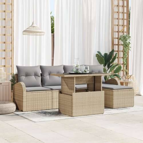 6 Dijelni Vrtni Sofa Set s Jastučićima Bež Poli Ratan Cijena