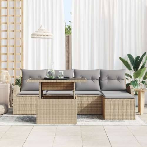 6 Dijelni Vrtni Sofa Set s Jastučićima Bež Poli Ratan Cijena