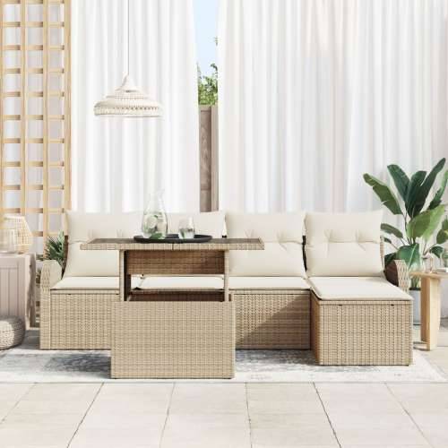 6 Djelni Vrtni Sofa Set s Jastučićima Bež Poli Ratan Cijena