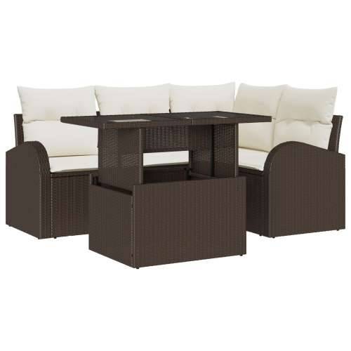 set od 5 vrtnih sofa s jastučićima smeđi poli ratan Cijena