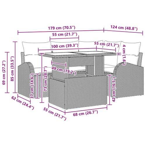 set od 5 vrtnih sofa s jastučićima smeđi poli ratan Cijena